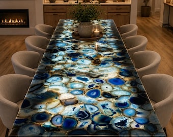 Blue Agate Stone Table Top | Custom Coffee, Accent or Dining Table | Gemstone Furniture