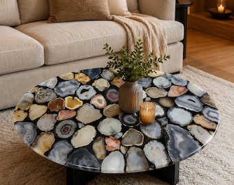 Agate Stone Table Top | Custom Coffee, Accent or Dining Table | Gemstone Furniture