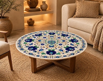 Couchtisch aus weißem Marmor mit Pietra-Dura-Intarsienkunst, dekorative Möbel, sofort versandfertig