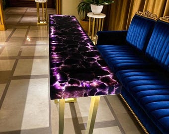 Mesa de amatista hecha a mano: decoración curativa con cristales