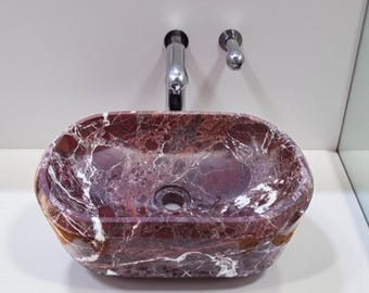 Rosso Levanto Marble Sink Handmade Red Marble Basin Luxury Bathroom Vanity Countertop Vessel Deco