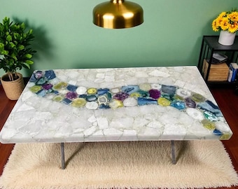 Agate Stone Table Top | Custom Coffee, Accent or Dining Table | Gemstone Furniture