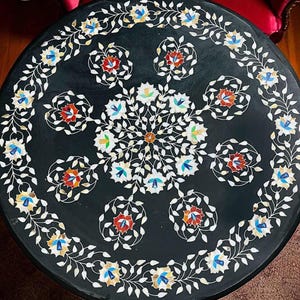 round black marble stone pietra dura modern arts decors
