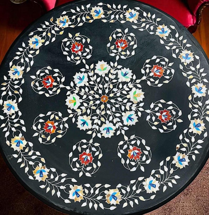round black marble stone pietra dura modern arts decors