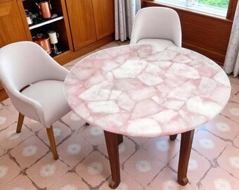 ローズクォーツのコンソールテーブル：手作りの宝石を使った玄関家具 
