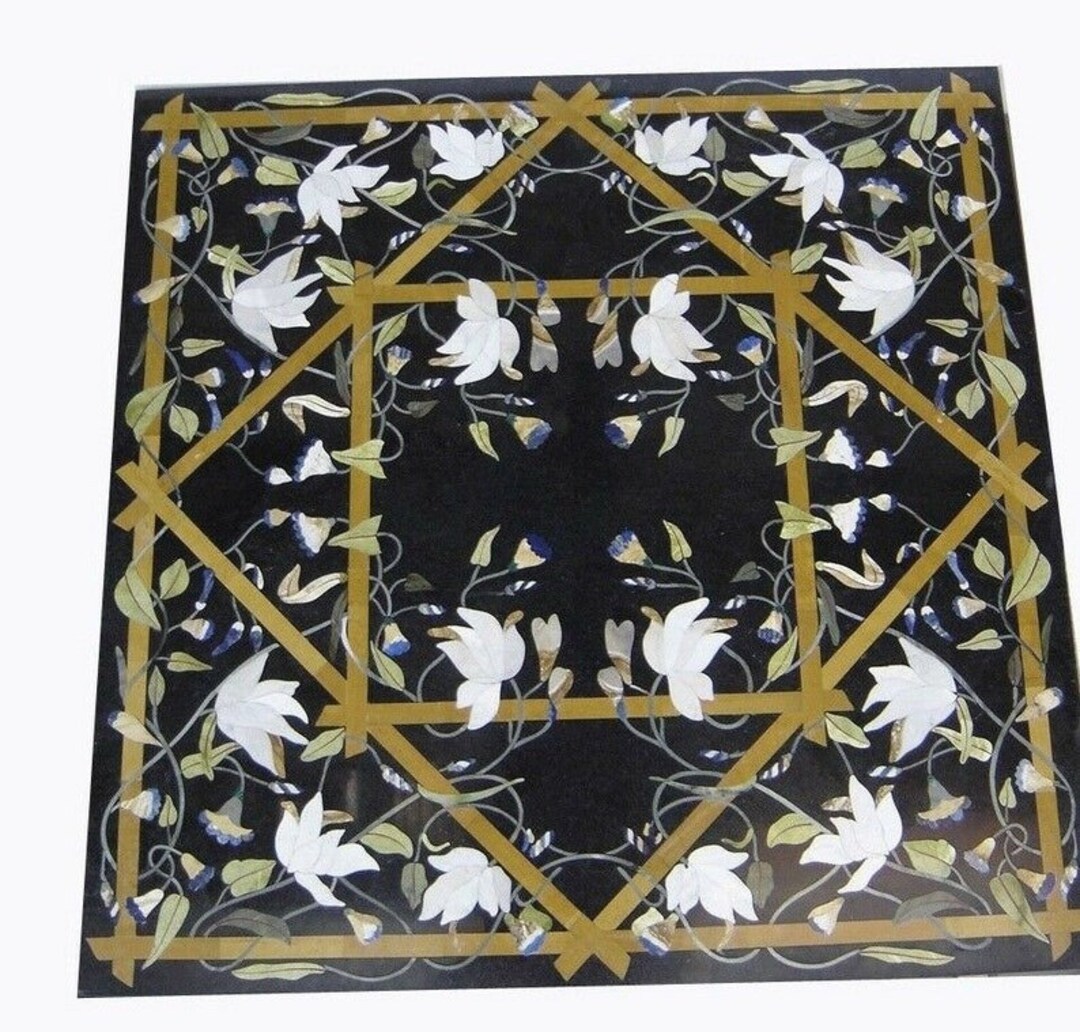 Black Marble Rectangle Coffee Table Top Semi Precious With Etsy