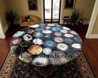 Handmade Agate Coffee Table Top: Luxury Gemstone Center Table