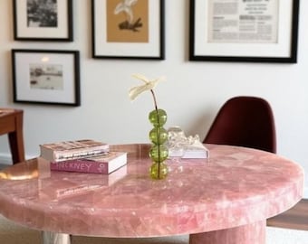 Handmade Rose Quartz Coffee Table: Modern Crystal Gemstone Decor