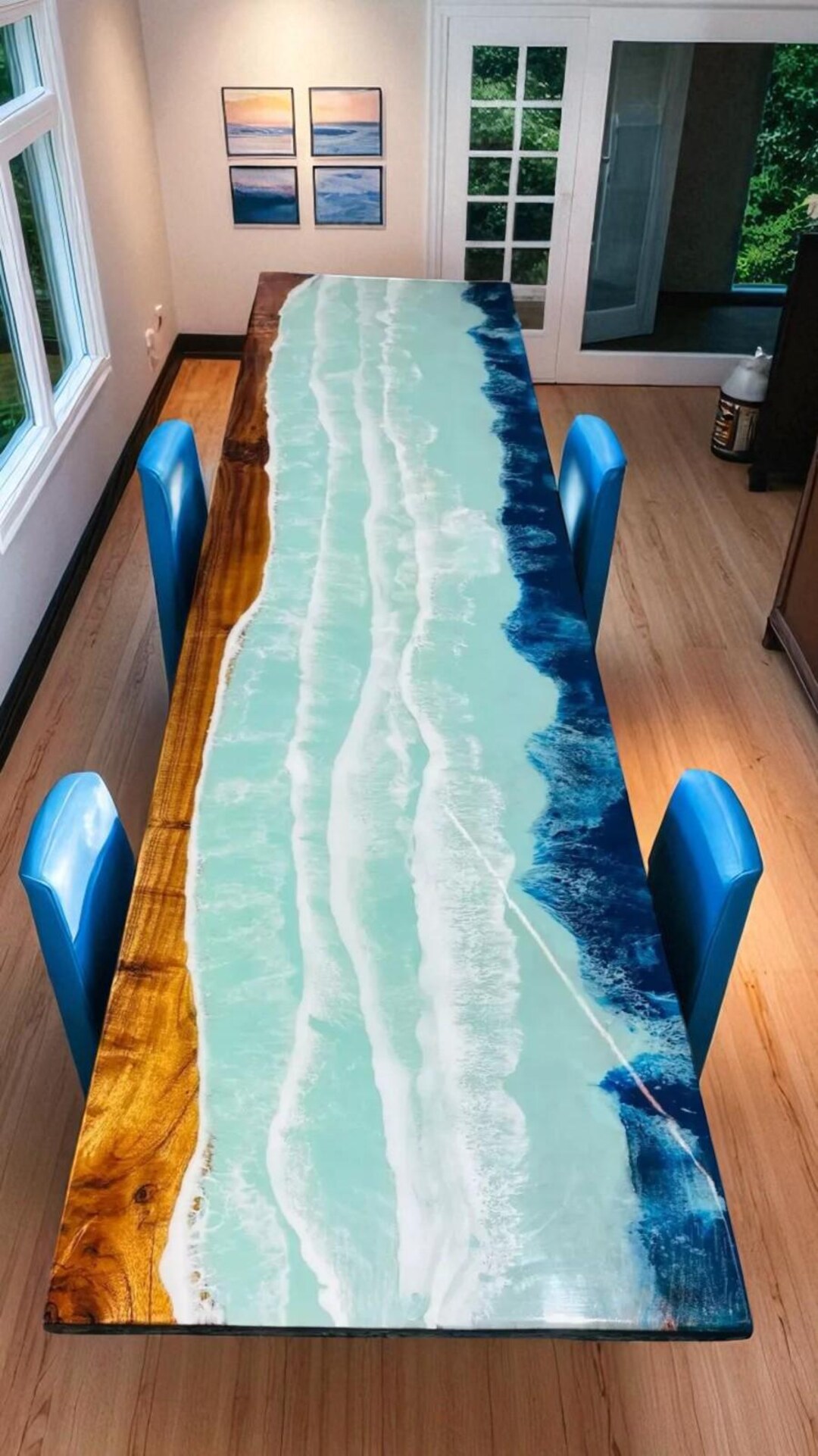 Ocean Wave Epoxy Resin Acacia Wood Table: Live Edge Handmade Furniture ...