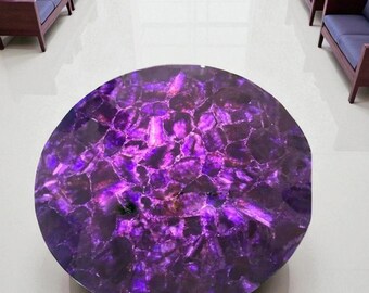 Handmade Amethyst Stone Coffee Table: Luxury Crystal Gemstone Decor