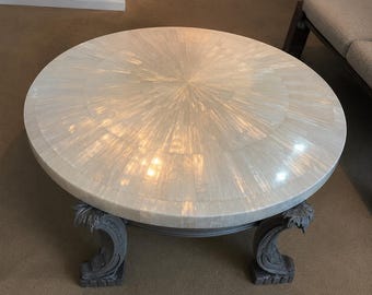 Selenite Stone Coffee Table Sunburst Design Handmade Crystal Gemstone Round Modern Living Room Furniture Decor