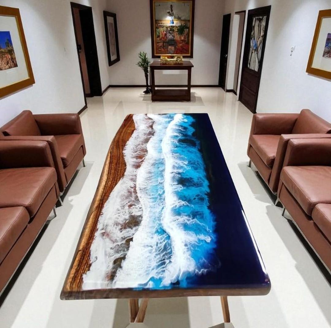 Ocean Wave Epoxy Resin Dining Table: Handmade Acacia Wood Live Edge - Etsy