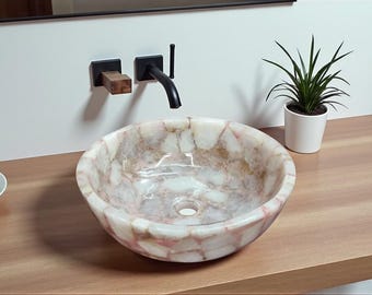 Umywalka z różowego kwarcu: luksusowa umywalka z kryształu leczniczego