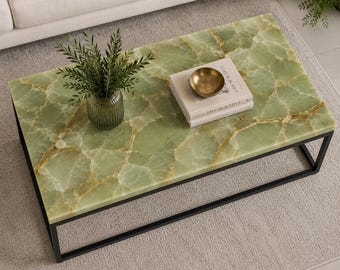 Handmade Green Onyx Dining Table Luxury Gemstone Console Table Natural Stone Bar Desk Hallway & Living Room Furniture
