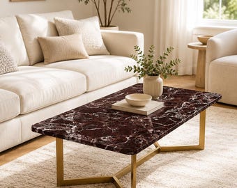 Rosso Levanto Marble Dining Table, Handmade Natural Stone Kitchen Slab Countertop, Luxury Hallway Furniture for Modern Interior Décor