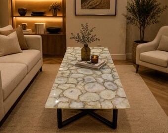 Agate Dining Table Top | Stone Coffee, Accent, Sofa or Side Table | Gemstone Furniture Customisable