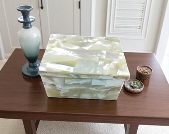 Mother of Pearl Inlay Jewelry Box: Handmade Stone Mosaic Keepsake Organizer