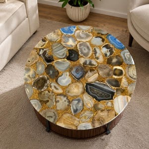 Mix Agate Stone Coffee Table Natural Gemstone Agate Countertop Handmade Luxury Living Room Furniture