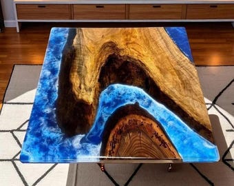 Live Edge walnoot epoxy rivier salontafel, huisdecoratie blauwe kunsthars
