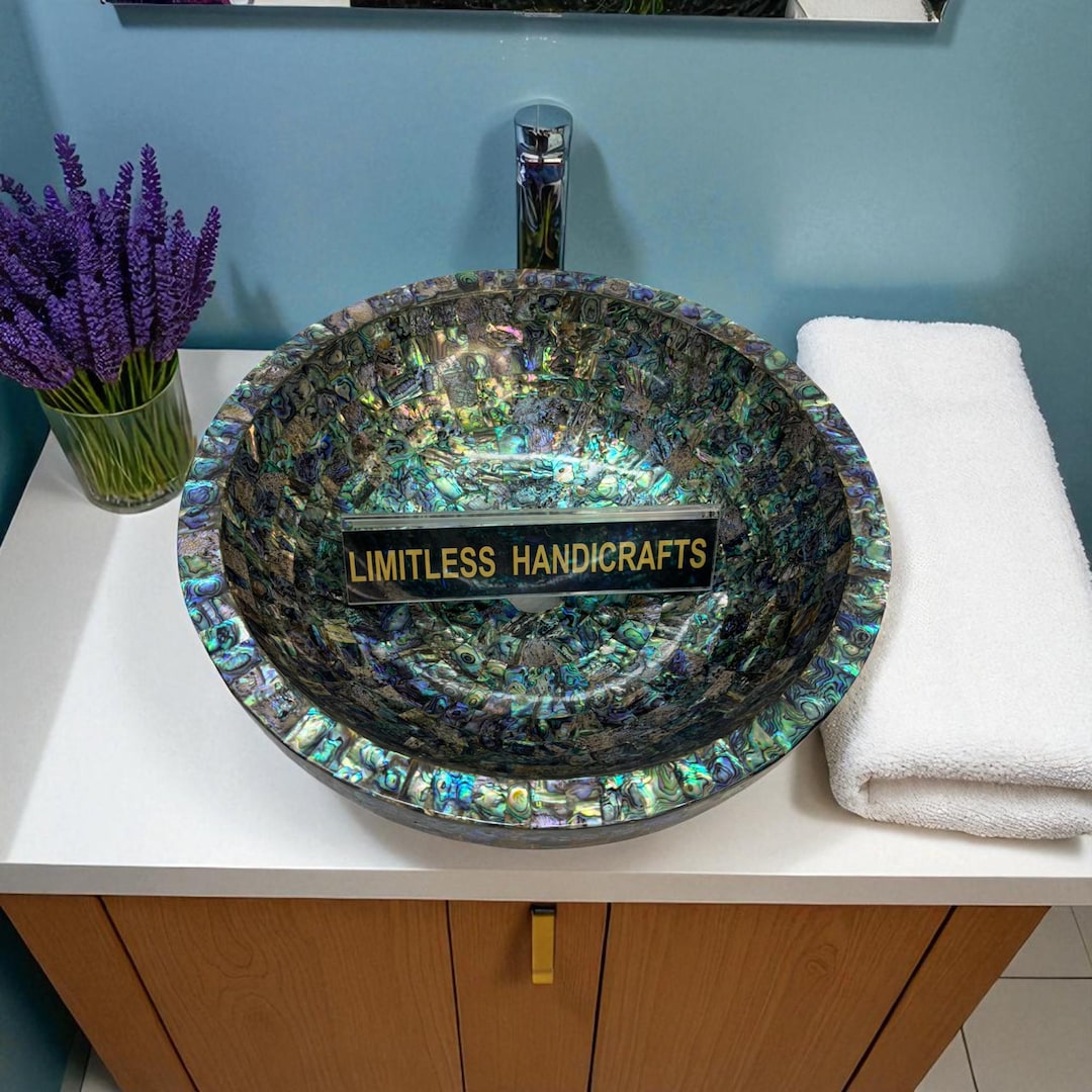 Handmade Abalone Shell Inlay Sink: Iridescent Mother of Pearl Bathroom ...