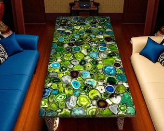 Handgemaakt tafelblad van groene agaat: luxe edelsteendecor