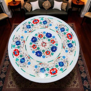 white round marble inlay coffee table