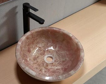 Ręcznie wykonana umywalka z różowego kwarcu: luksusowa umywalka łazienkowa
