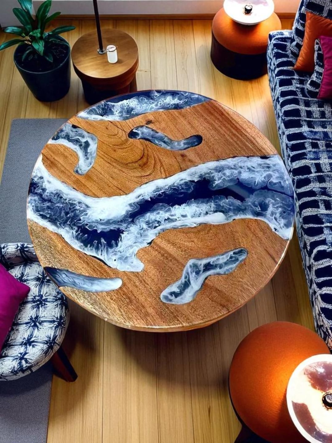 Blue Ocean Wave Epoxy Resin Coffee Table: Live Edge Handmade Furniture ...