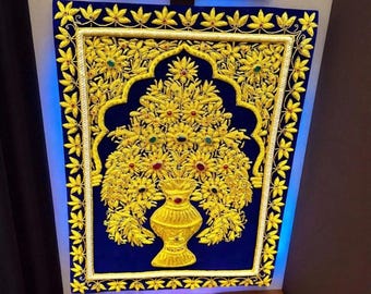 Handmade Zardozi Tapestry: Traditional Indian Embroidered Wall Hanging