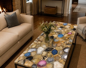 Agate Stone Table Top | Custom Coffee, Accent or Dining Table | Gemstone Furniture