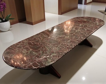 Rosso Levanto Marble Coffee Table, Handmade Italian Red Stone