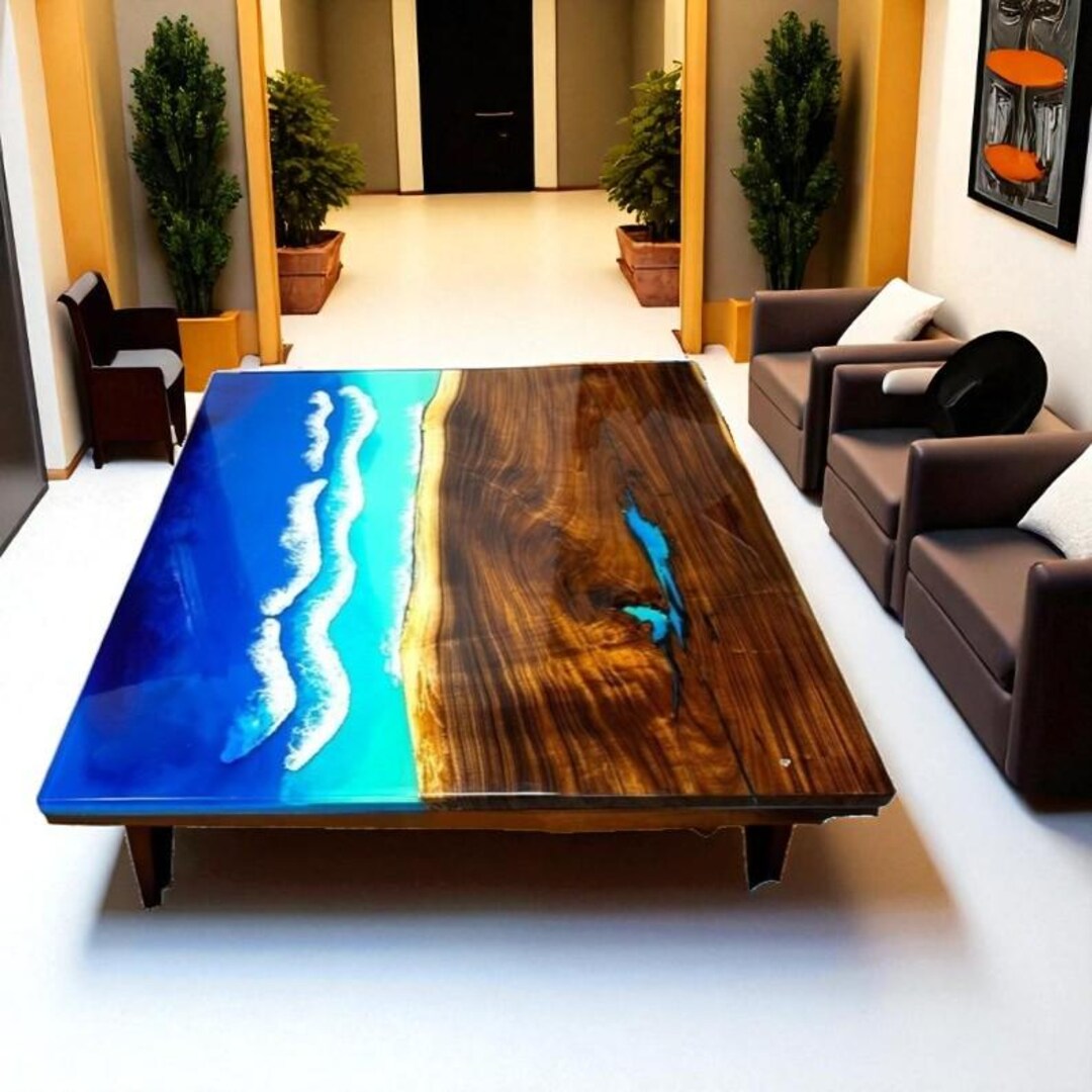 Handmade Epoxy Resin Ocean Coffee Table: Live Edge Wood Art - Etsy