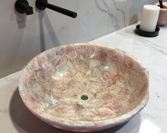 Ręcznie wykonana umywalka z różowego kwarcu: luksusowa umywalka łazienkowa