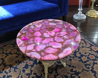 Rund soffbordsskiva i agat | Soffa eller sidobord i sten | Möbler i ädelsten, anpassningsbara