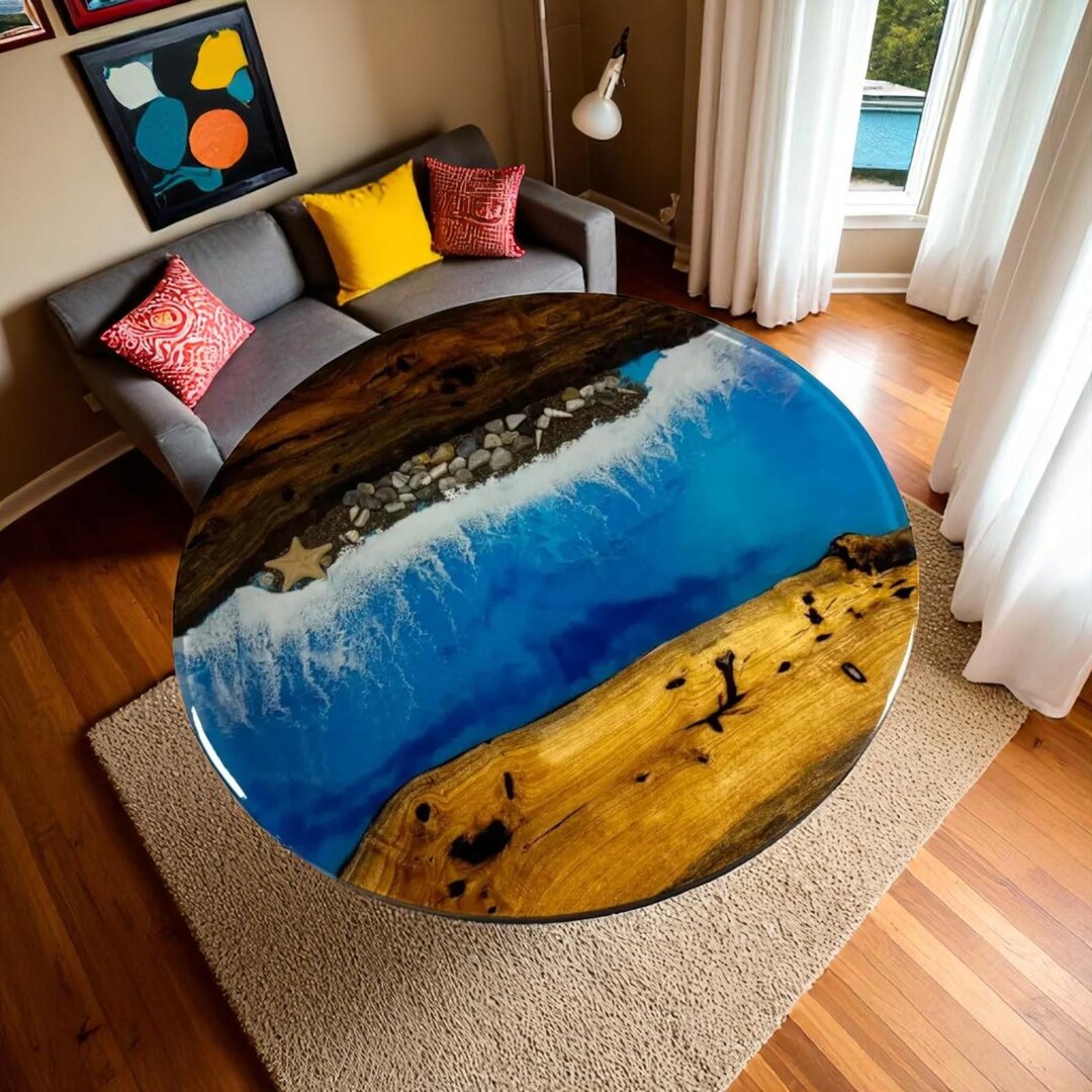 Handmade Ocean Wave Epoxy Resin Table: Live Edge Wood Coastal Decor - Etsy