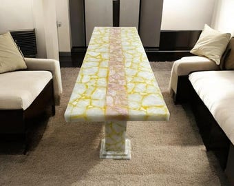Luxury Handmade White Agate Dining Table Top – Natural Stone Kitchen Countertop Slab (60" x 36")