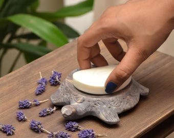 Turtle Soap Dish: Handcrafted Natural Soapstone Bathroom Accessory