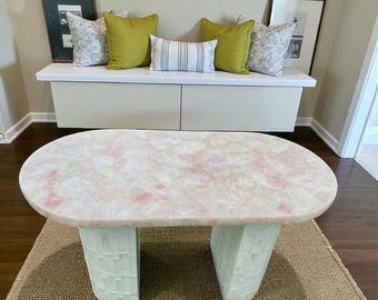 Handmade Rose Quartz Coffee Table: Crystal Healing Stone Decor