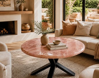 Couchtisch aus rosa Onyx, handgefertigtes Luxusmöbelstück, Konsolentisch aus Naturstein, moderne Wohnzimmer- und Flurdekoration