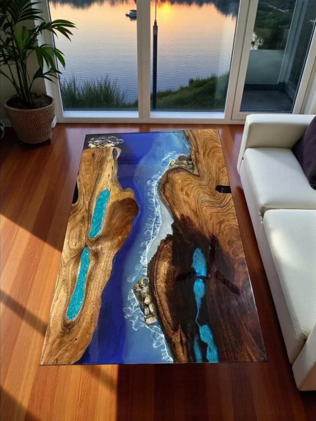 Handmade Ocean Wave Epoxy Resin River Dining Table, Live Edge Walnut - Etsy