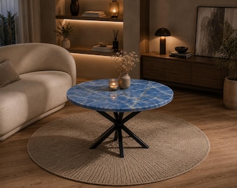 Runder Couchtisch aus blauem Onyx, luxuriöse Natursteinmöbel, handgefertigte Wohnzimmerdekoration