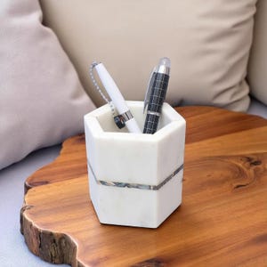 MOP marmeren pennenhouder | Bureau-organizer | Kaarthouder | Make-upborstelhouder | Handgemaakt handwerk | Kantoordecoratie | Uniek cadeau-idee