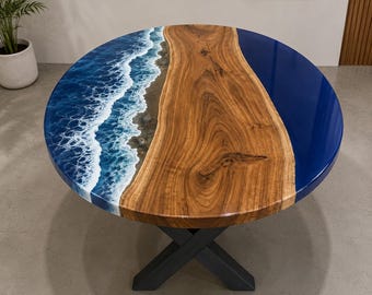 Ocean Wave Epoxy Resin Coffee Table Acacia Wood Live Edge Handmade River Table Luxury Living Room Home Decor