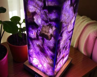 Handmade Amethyst Stone Table Lamp: Healing Crystal Gemstone Light