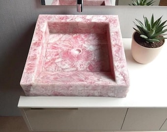 Umywalka z różowego kwarcu: luksusowa umywalka z kryształu leczniczego