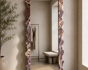 Rosso Levanto Marble Wavy Mirror Luxury Full Length Floor Mirror Modern Bedroom & Entryway Decor