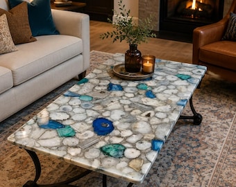 Agate Stone Table Top | Custom Coffee, Accent or Dining Table | Gemstone Furniture