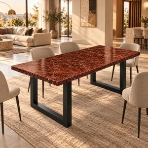 Rosso Levanto Marble Dining Table, Handmade Luxury Center Table, Red Stone Kitchen Slab Furniture, Custom Hallway Decor