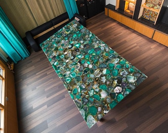 Tablero de mesa de piedra de ágata verde hecho a mano: Centro de mesa de lujo