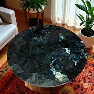 Round Labradorite Stone Table Top: Handmade Modern Home Decor